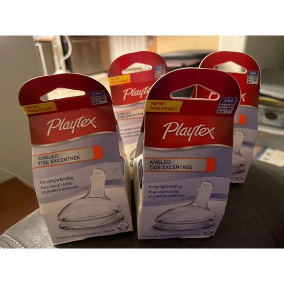 4 sets Playtex Angled Nipple - Medium Flow - 8 Count silicone feeding 3Mo+ - Picture 4 of 4